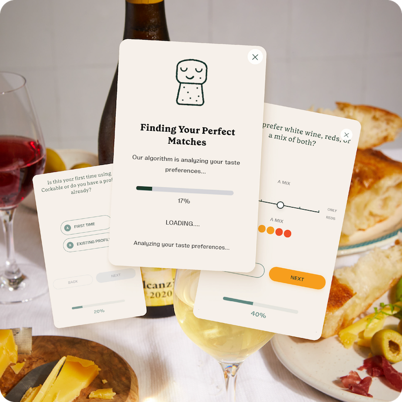 Header image showing dinner table overlaid with screengrabs from Corkable app