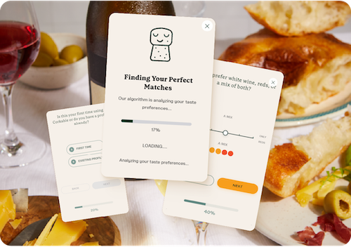 Header image showing dinner table overlaid with screengrabs from Corkable app