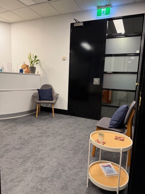 Reception desk and entry to the consulting suite