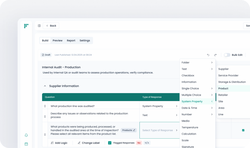 Built-in form editor for creating and customizing food safety and supplier compliance forms.