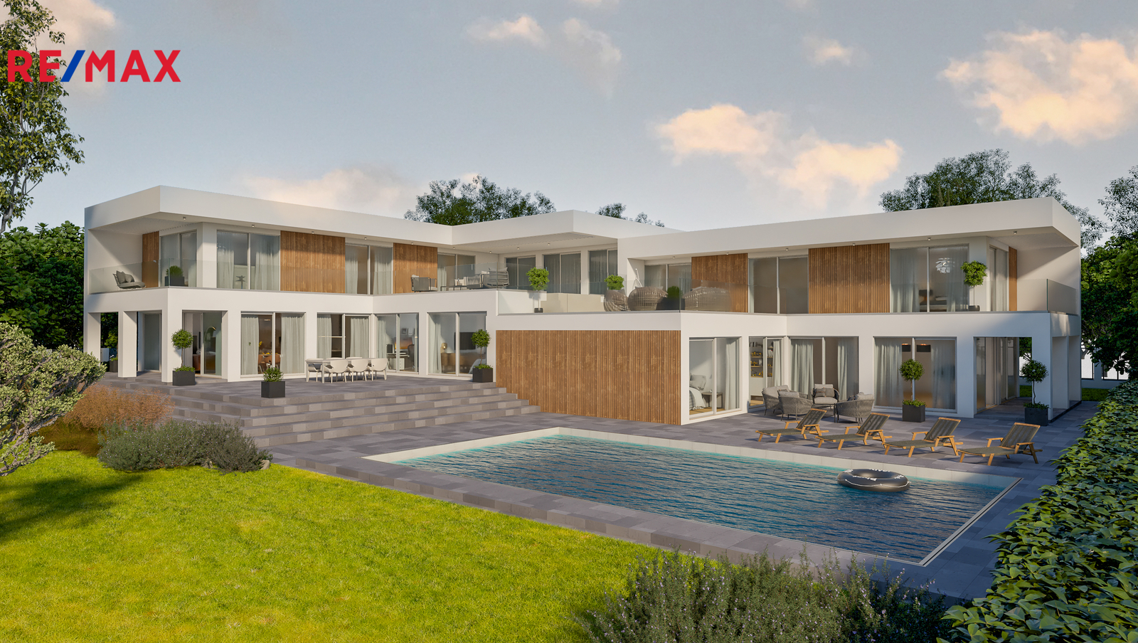 Vizualizace pohled ze zahrady na bazén