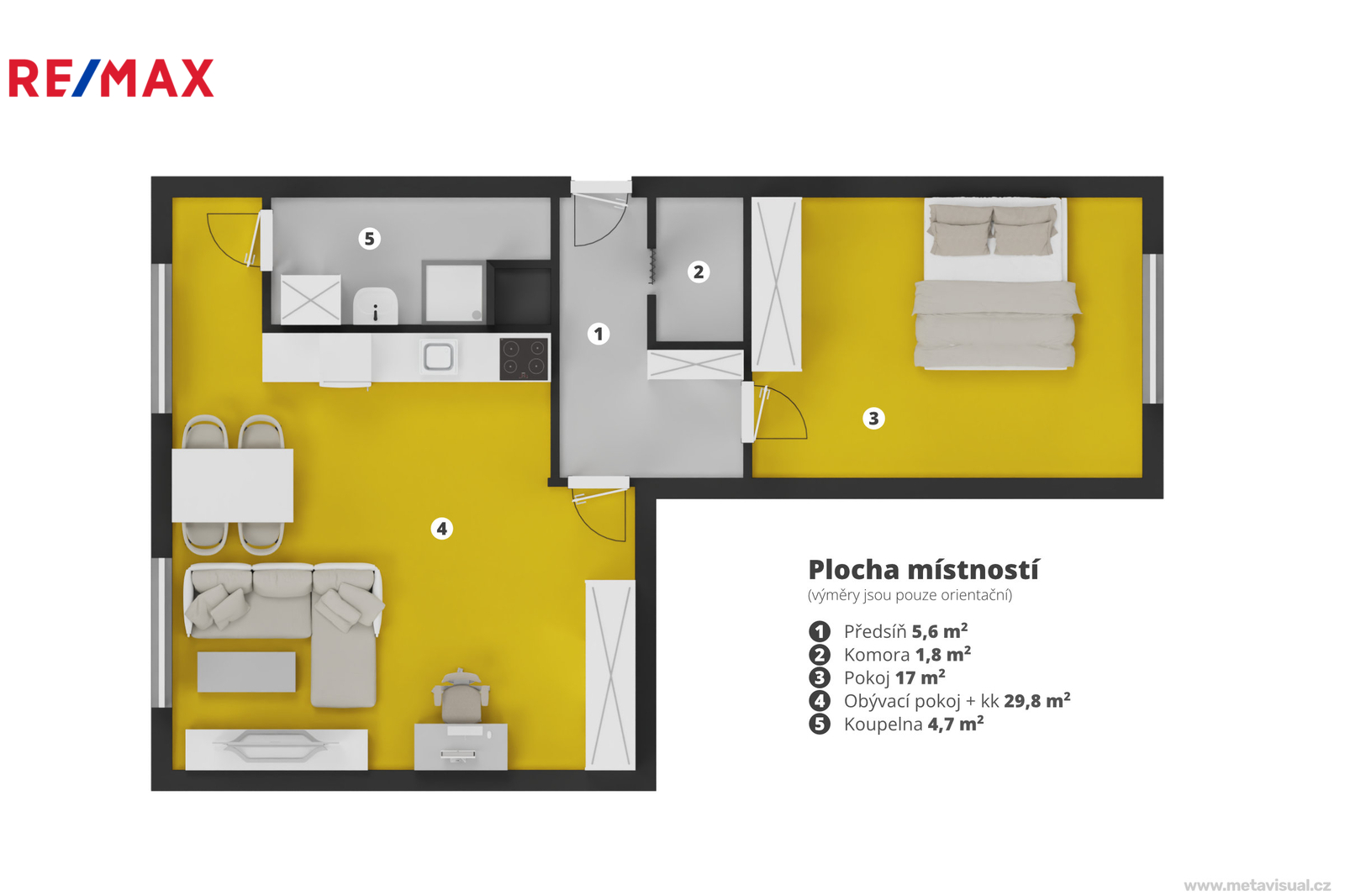 2D půdorys  bytu na základě vizualizace