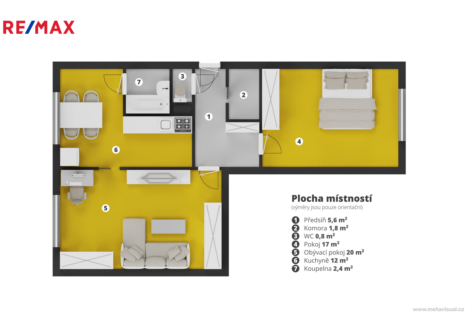 2D půdorys aktuální dispozice bytu