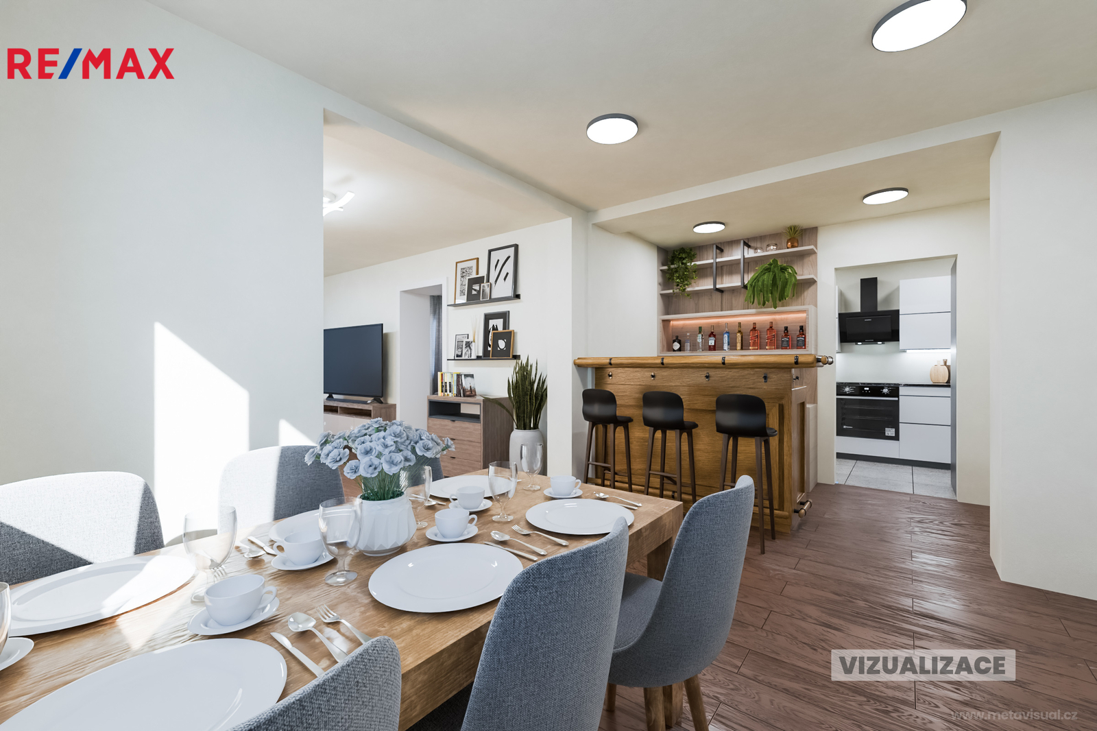 Vizualizace jídelny s barem 1.NP
