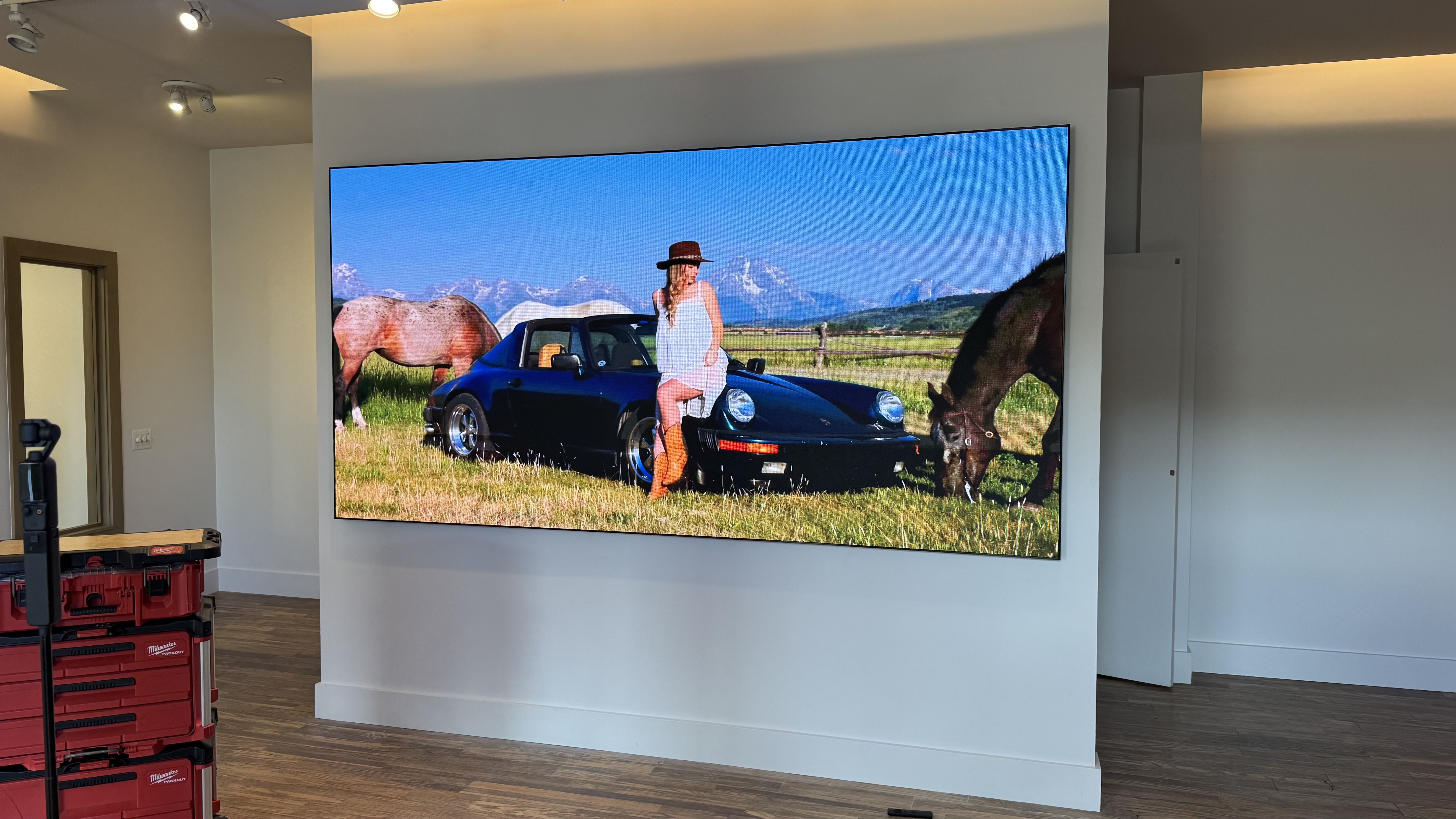 Completed LED video wall installation at Jackson Hole Jewelry Company retail store, displaying vibrant mountain imagery for an immersive in-store experience.