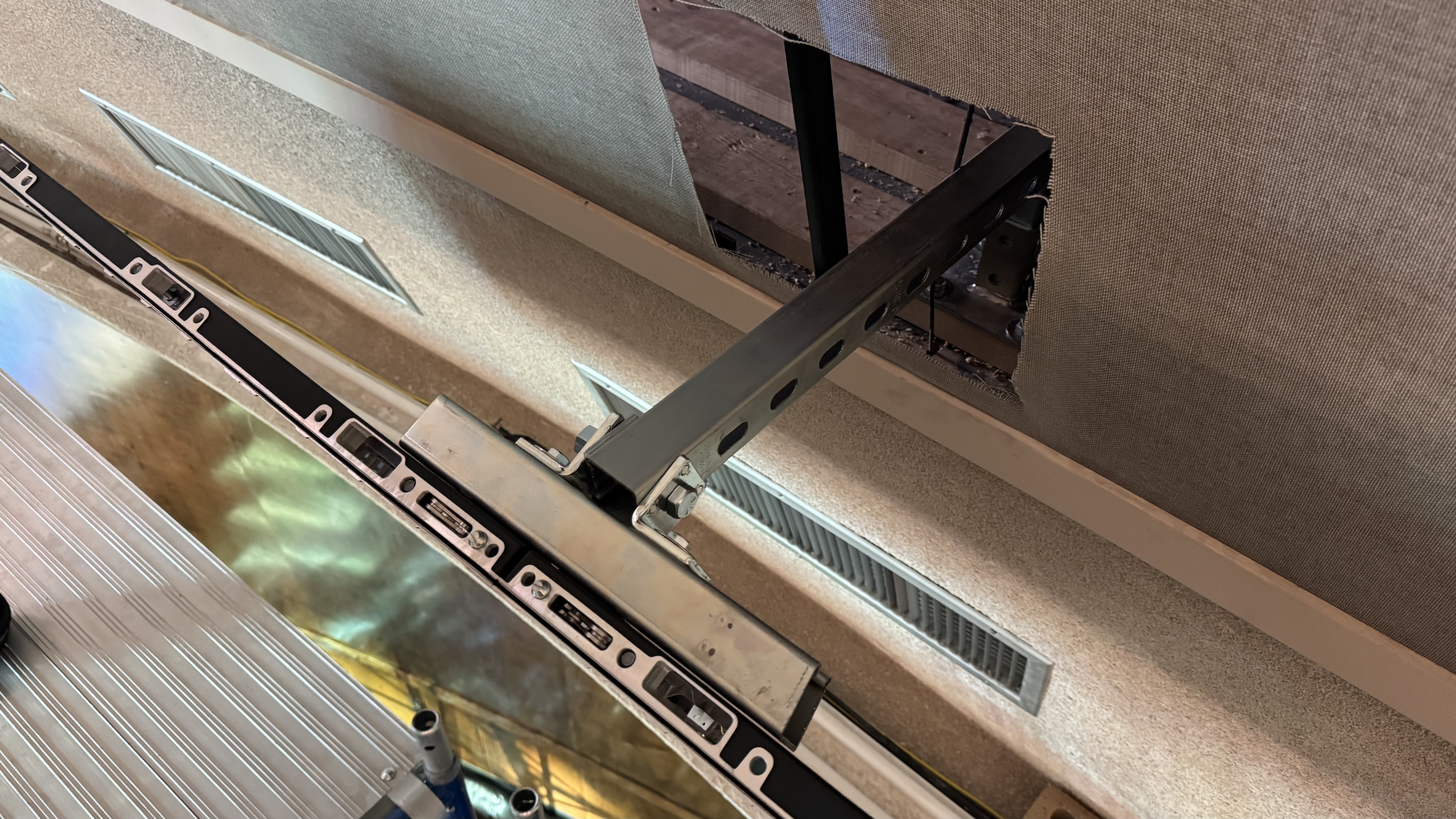 Church LED wall installation in progress at Christ United Methodist Church in Farmers Branch with scaffolding and mounting preparation