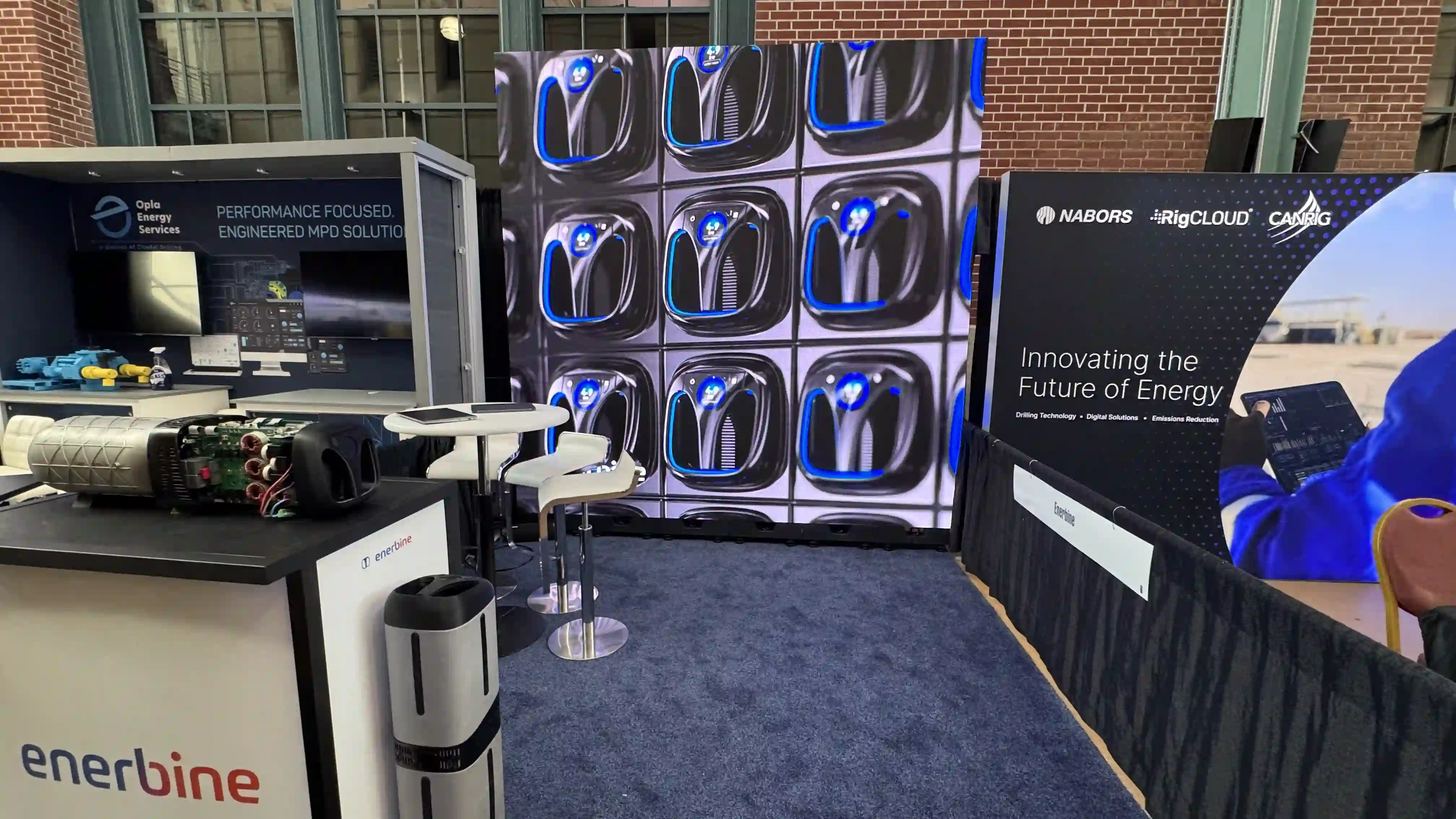 Trade show LED screen rental enhancing Enerbine booth visibility at Houston energy conference Thrive 2026
