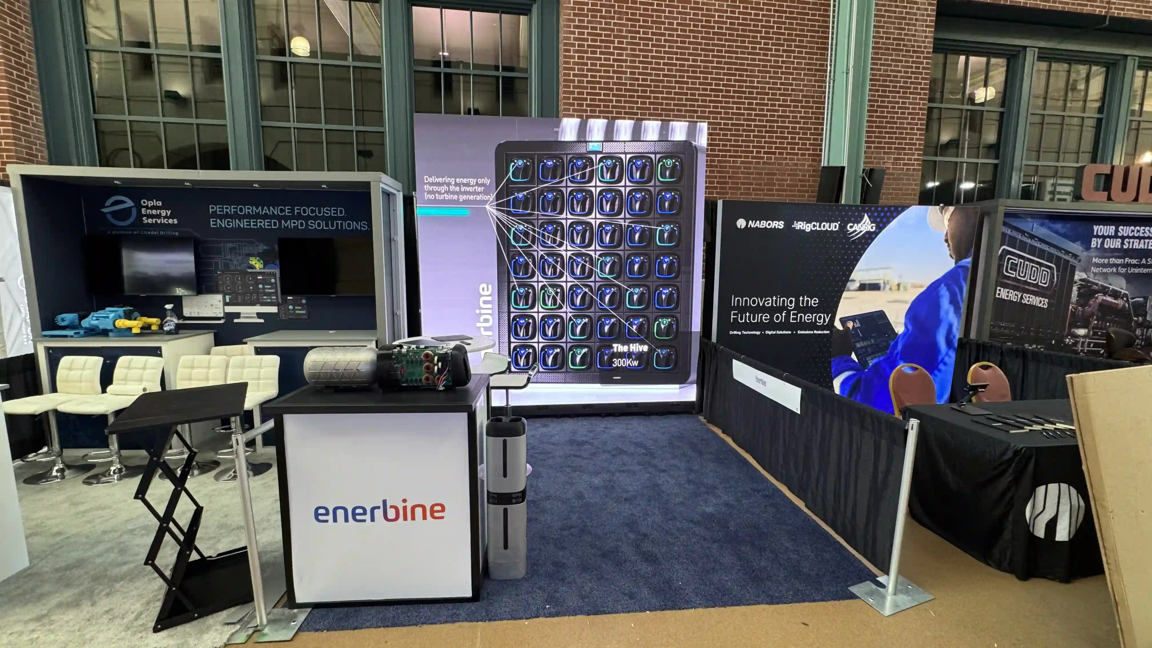Trade show LED screen rental in Houston TX for energy conference booth display with digital video wall