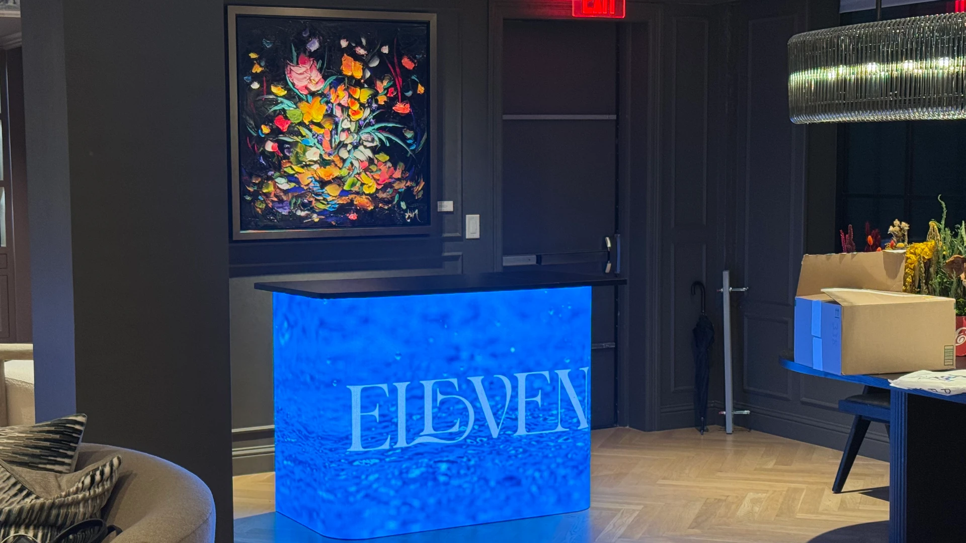 LED reception desk displaying 