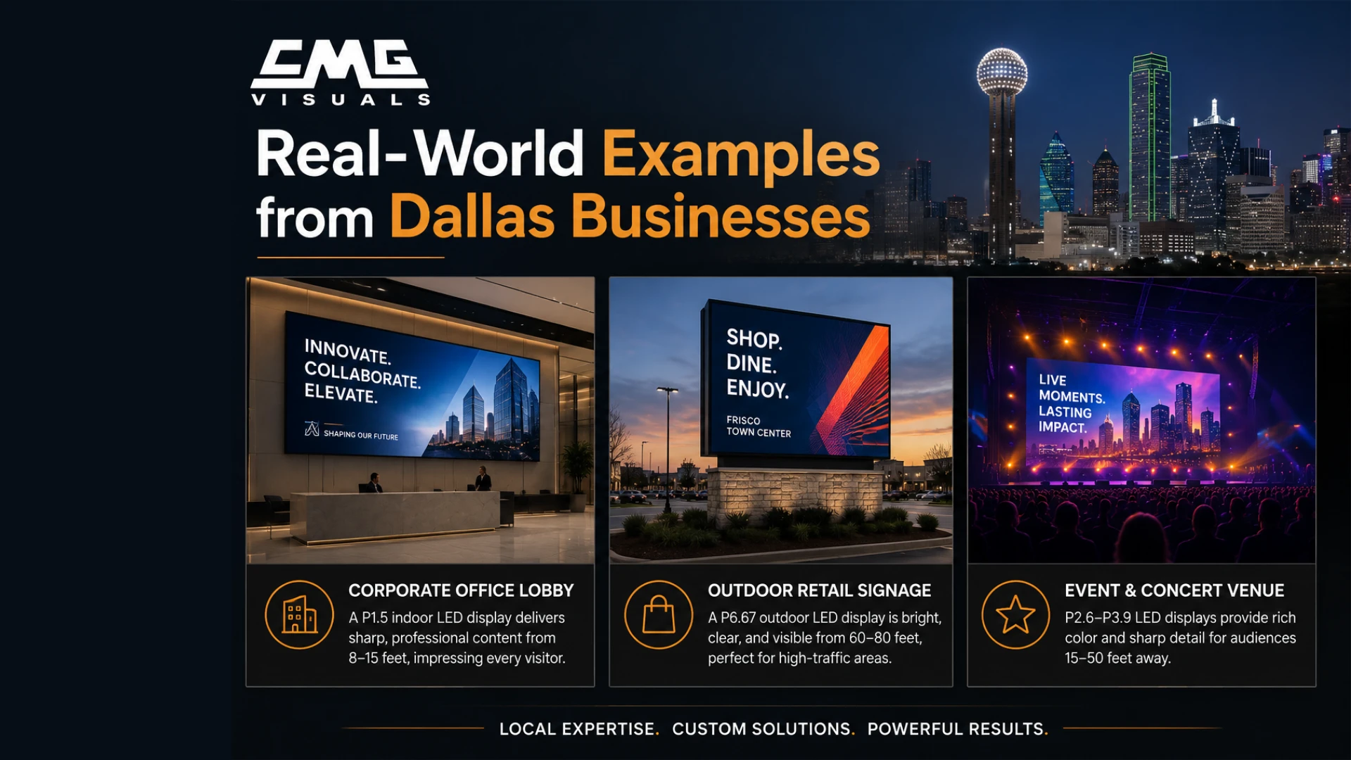Real-world Dallas LED display examples by CMG Visuals