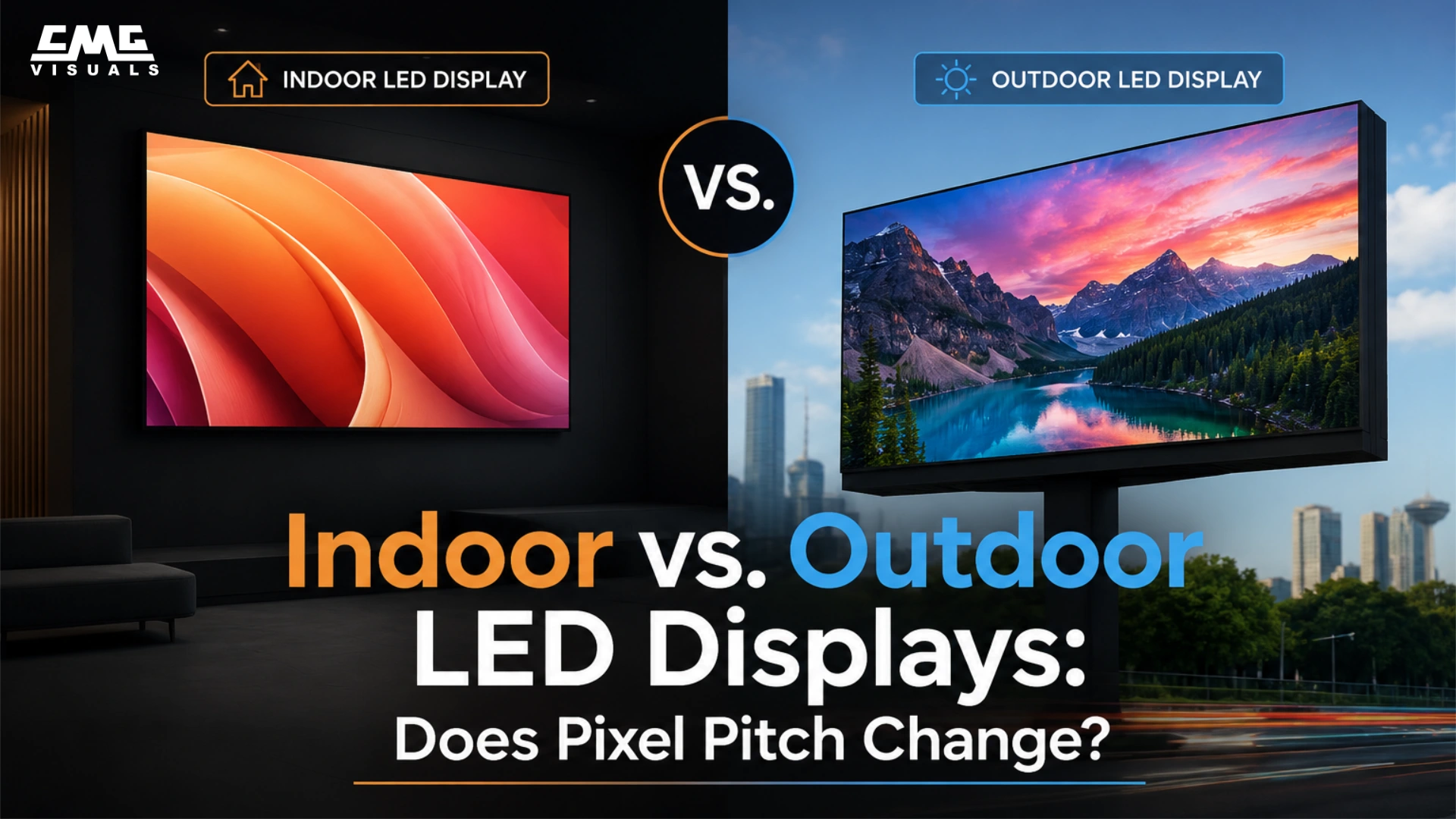 Indoor vs outdoor LED display pixel pitch comparison graphic