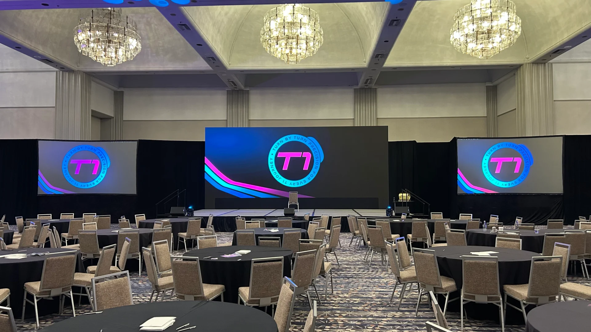 Indoor LED screen rental on ballroom stage at corporate event