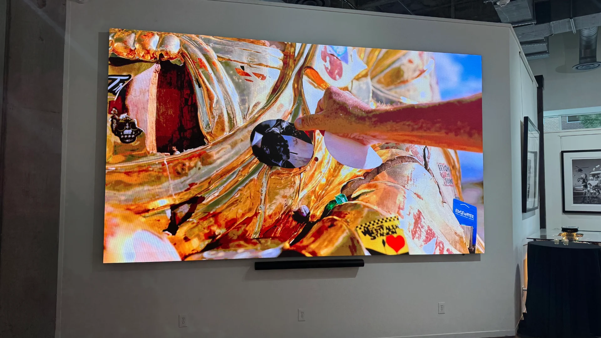 CMG Visuals indoor LED video wall installed in an industrial style gallery space for photographer David Yarrow.