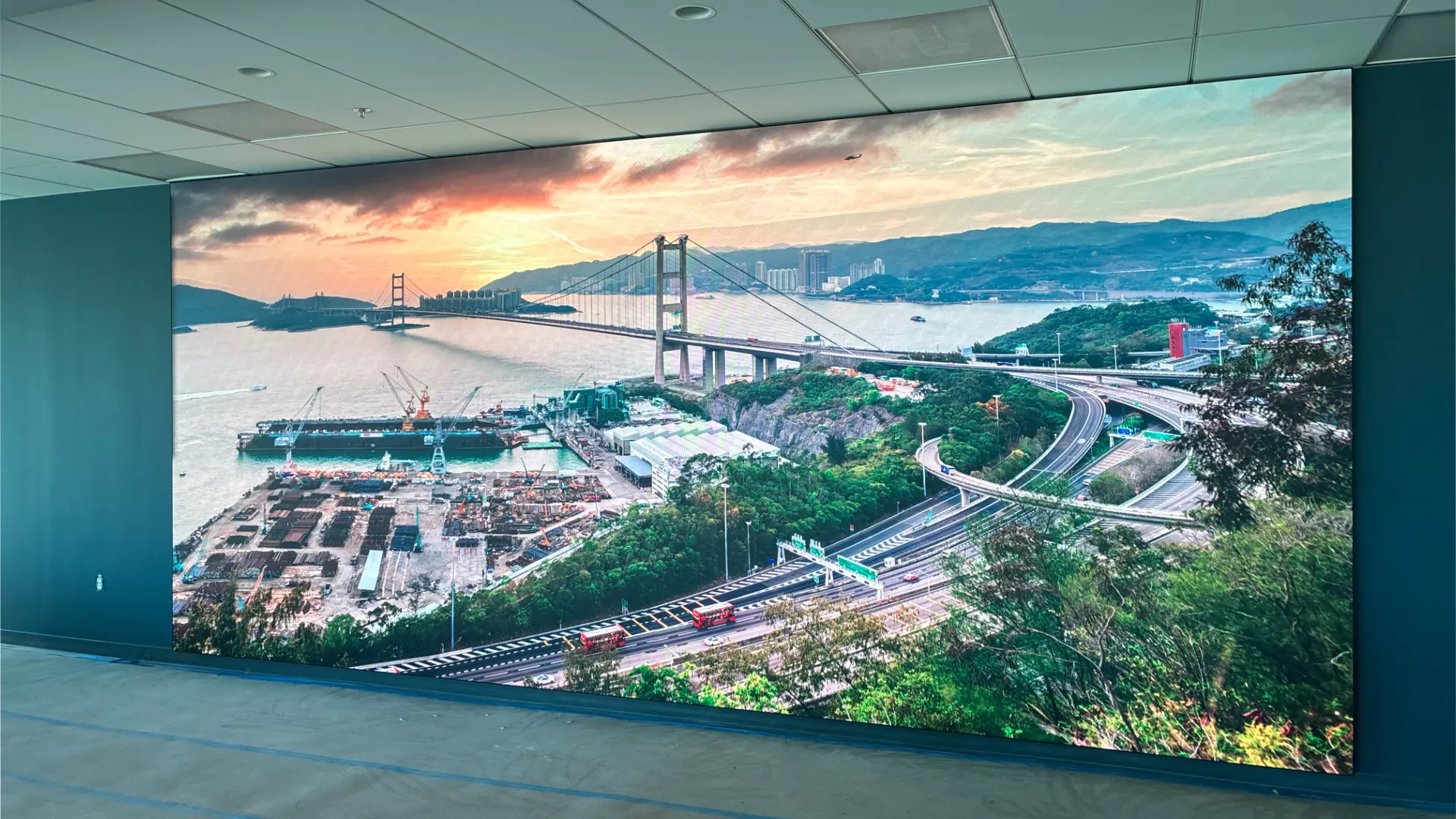 CMG Visuals LED wall showing a bridge at sunset at Education Service.