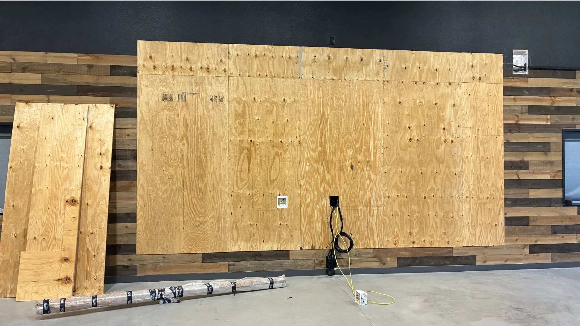 Wall before the CMG Visuals indoor LED installation begins