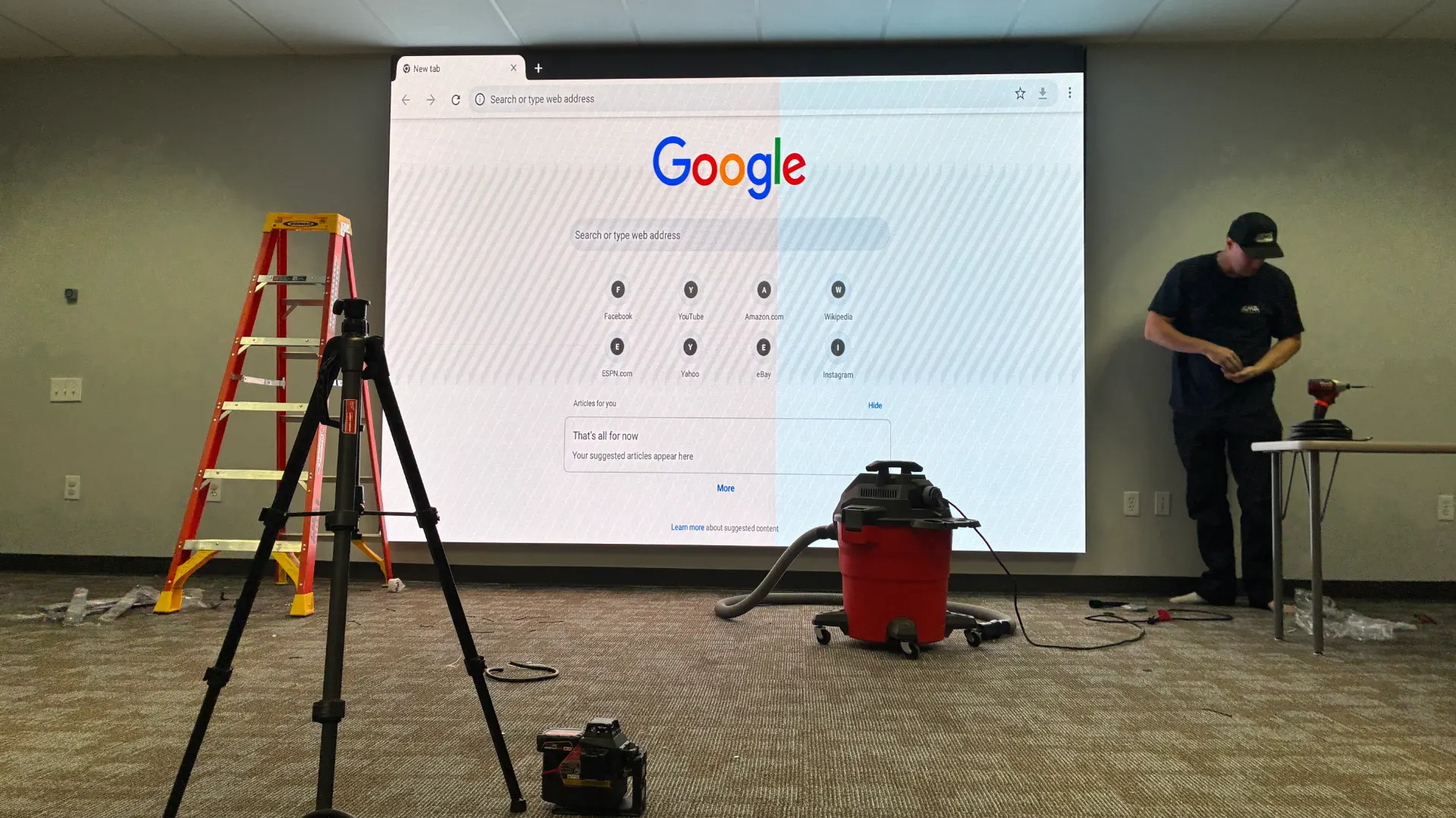CMG Visuals LED wall during a power on test after installation