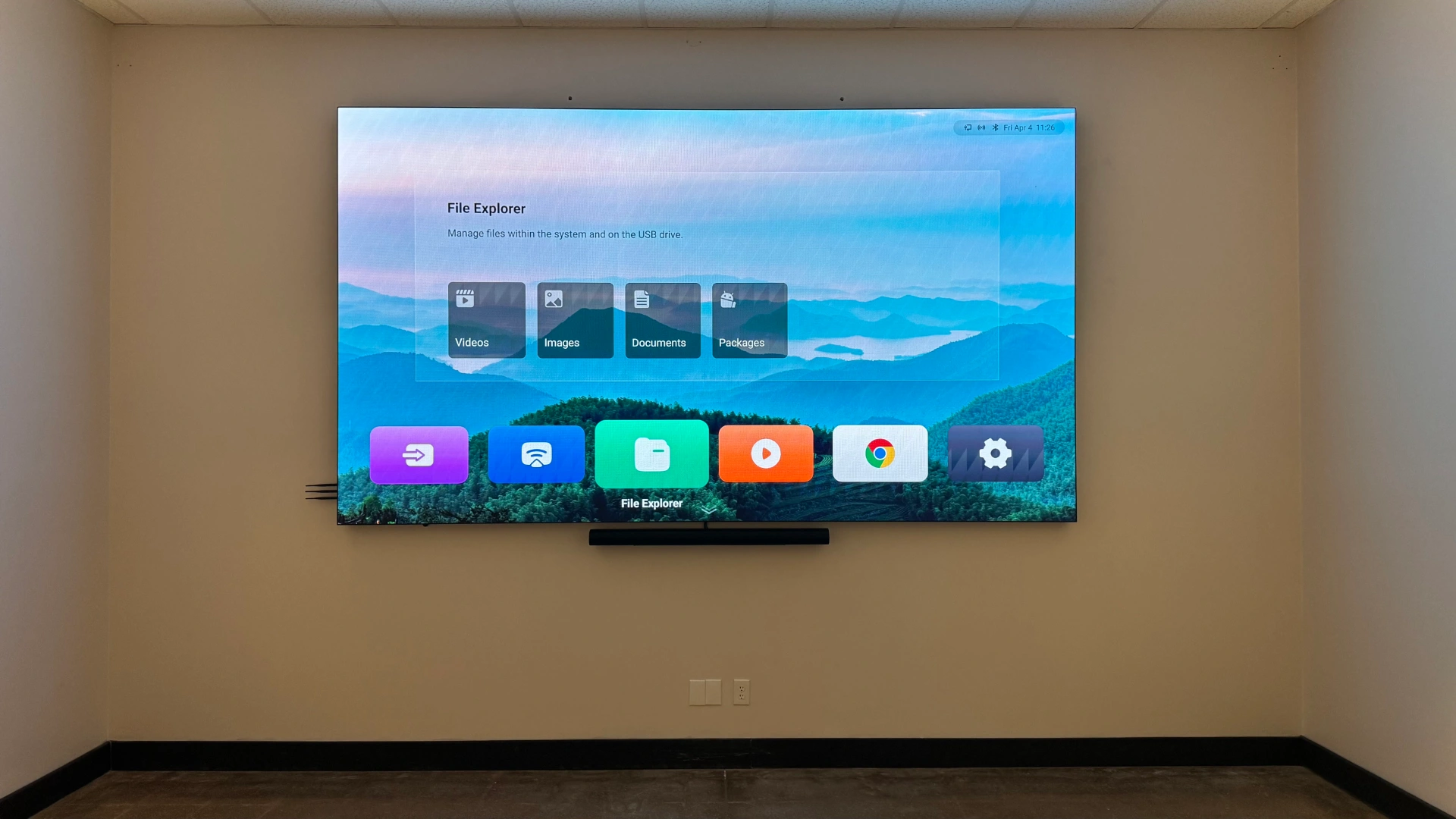 CMG Visuals LED wall during a power on test after installation.