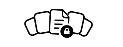 A group of documents with one document in the center featuring a padlock symbol indicating security or restricted access.