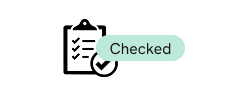 Clipboard icon with checkmarks and a checkmark in a circle labeled Checked.