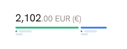 Progress bar showing 2102 euros out of a total with green and blue segments.