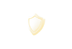 Golden shield with a dotted halftone pattern on a black background.