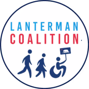 Logo with text 'LANTERMAN COALITION' above icons of a walking person, a person with a cane, and a person in a wheelchair holding a sign with a bear silhouette.