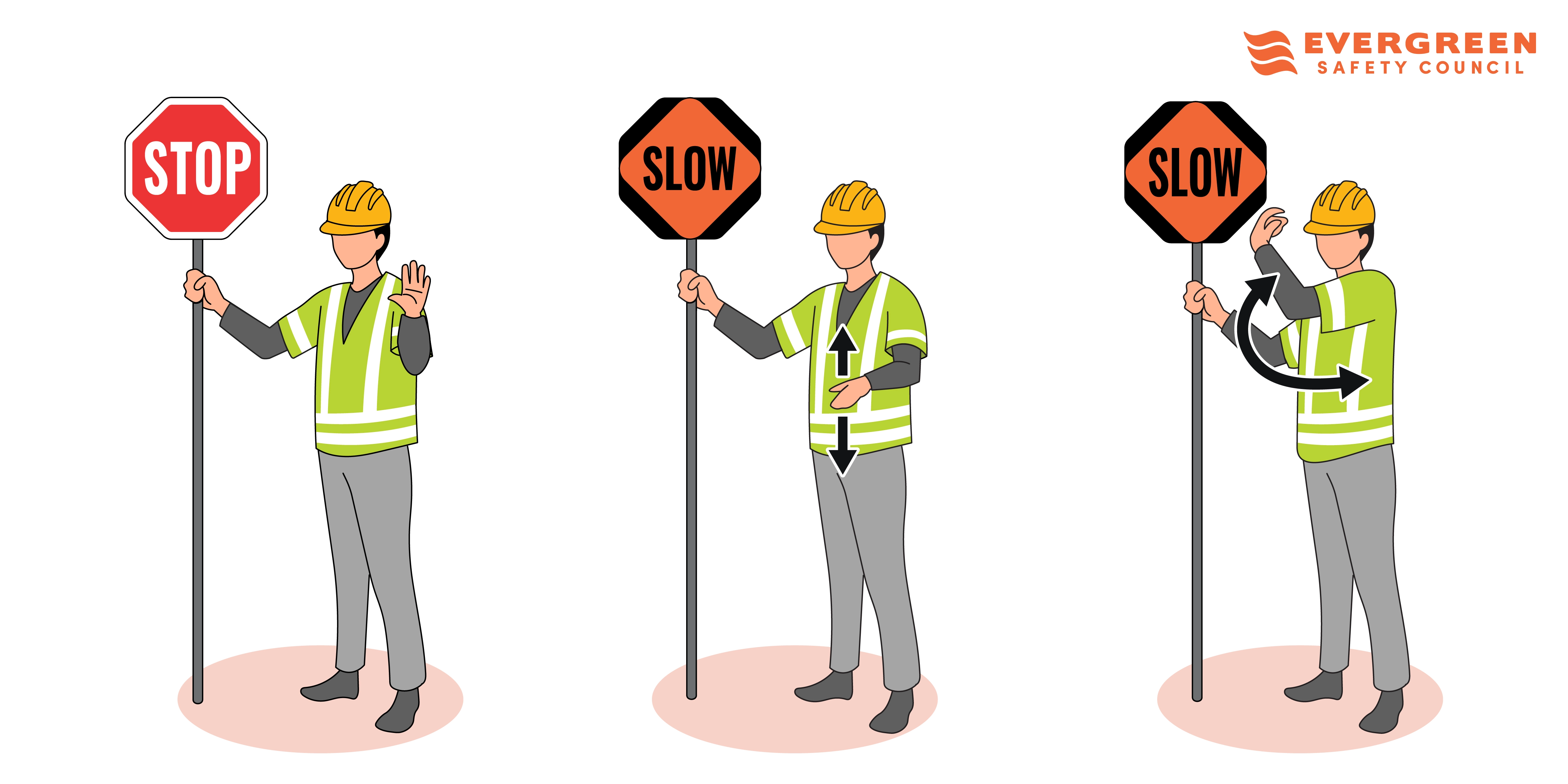 Evergreen Safety Council safety library flagger illustration