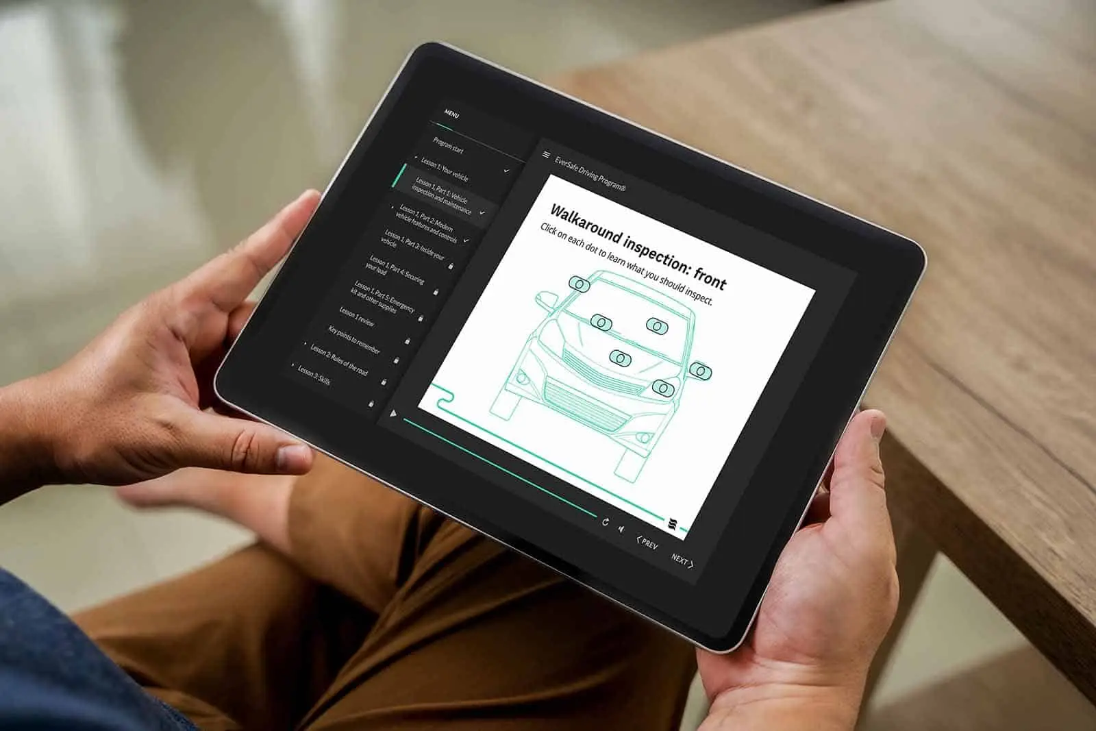 Evergreen Safety Council EverSafe defensive driving demo on tablet