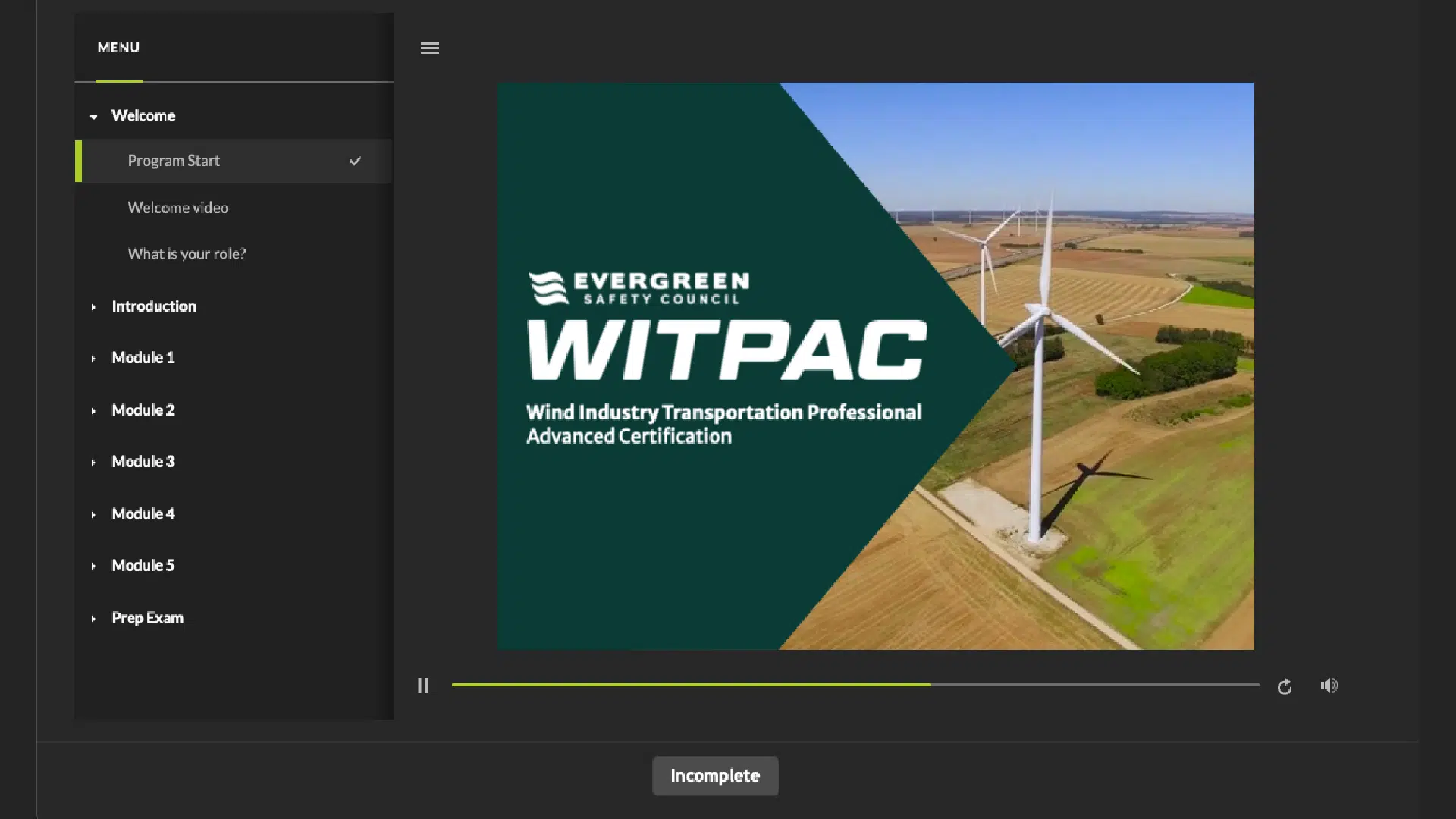 Evergreen Safety Council WITPAC online course screenshot
