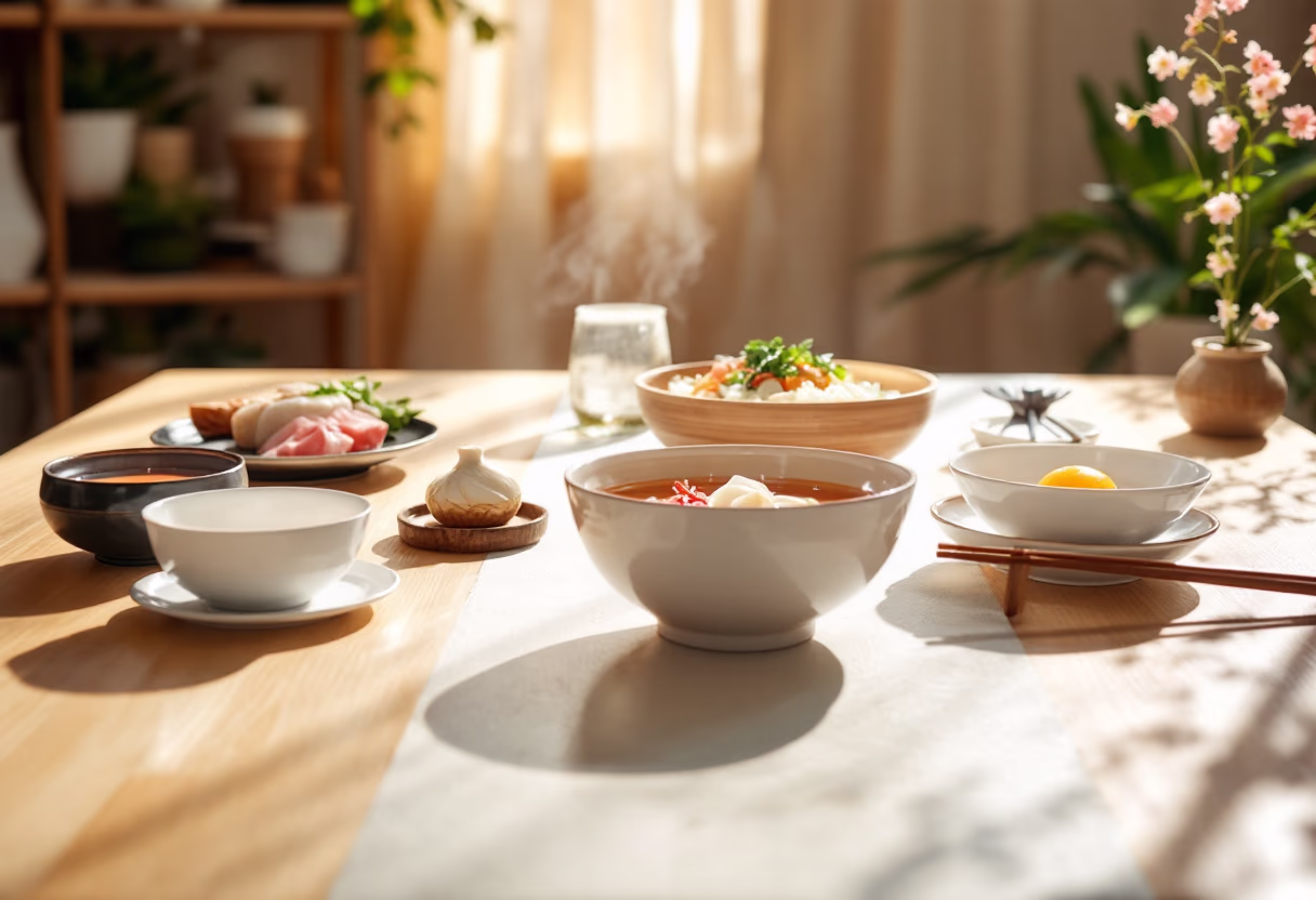 image of a cozy dining setting (for a japanese restaurant)
