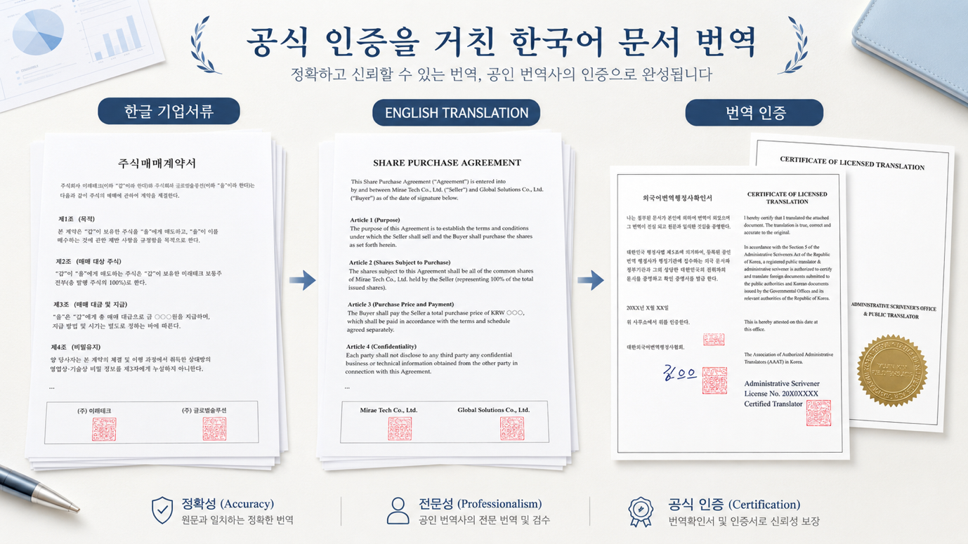 기업 서류 번역인증 커버레터 샘플