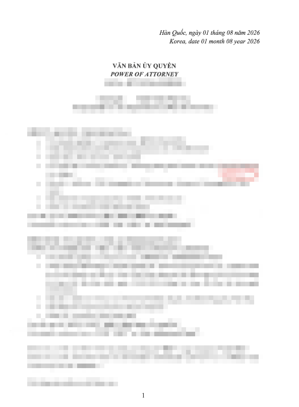 베트남어·영어 판매 권한 위임장(Power of Attorney) 샘플