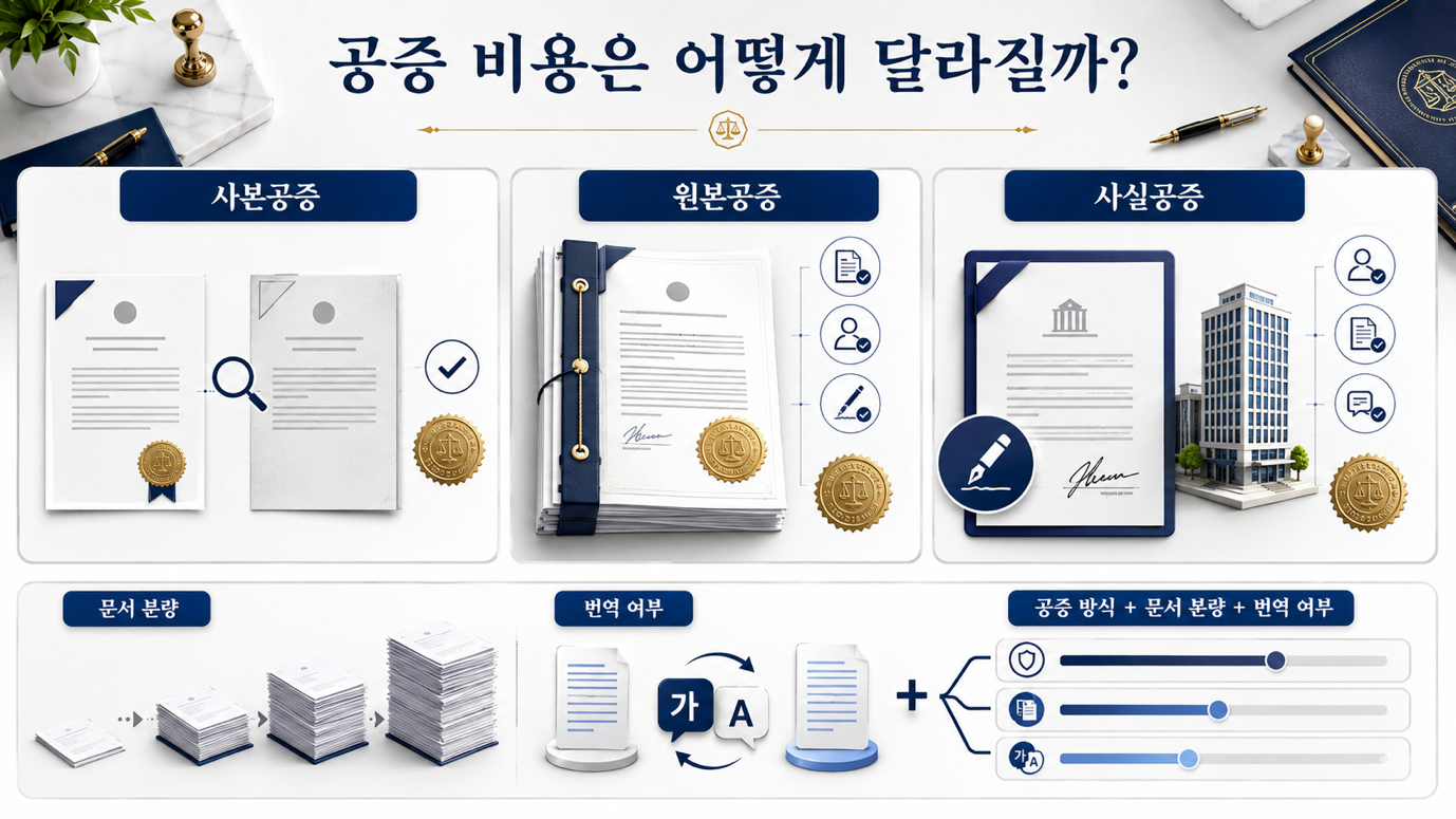 공증 방식별 비용 차이 — 원본·사본·사실공증과 번역 조합