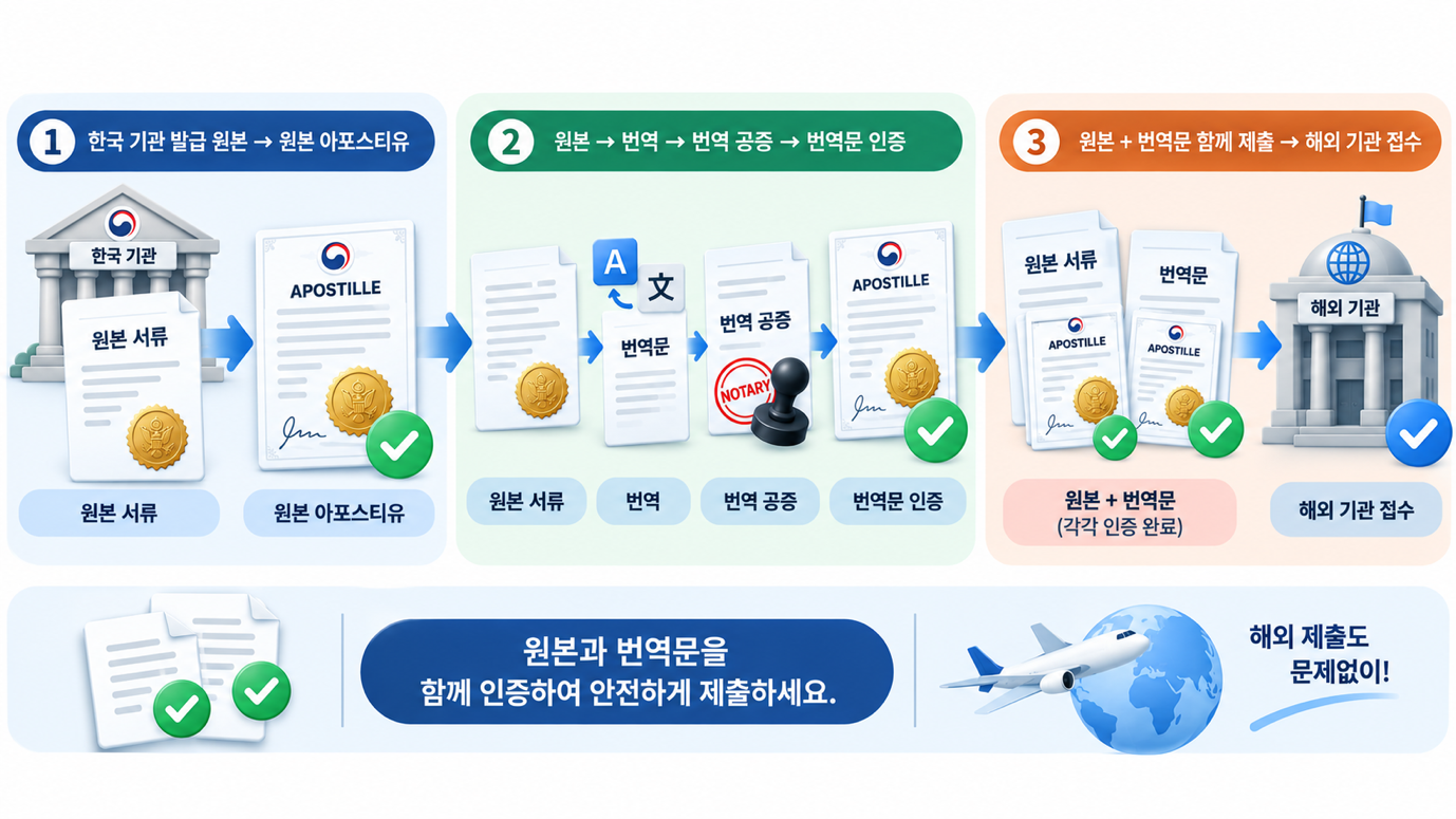 원본·번역본 인증 조합 — 제출처 요건에 따라 달라지는 선택