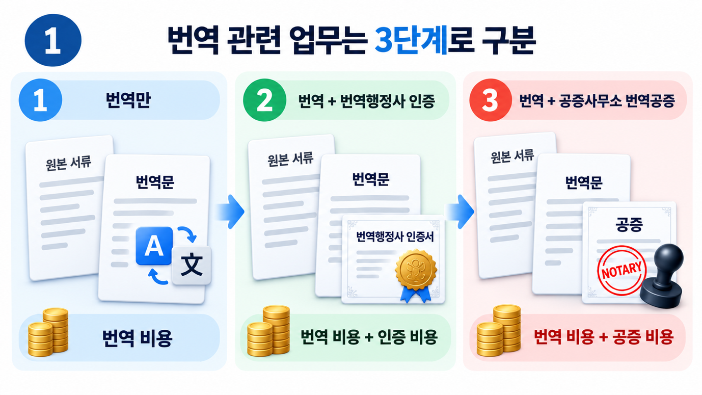 번역인증과 번역공증 — 비용이 갈리는 세 가지 단계