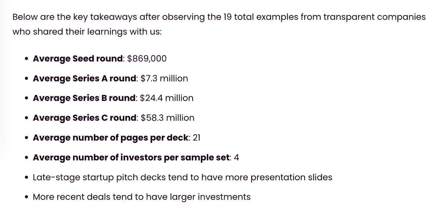 Average seed pitch deck results