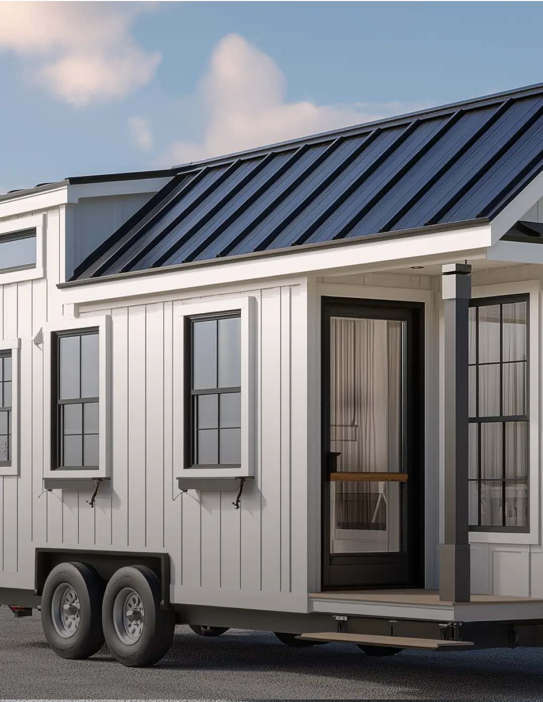 Park model home exterior - compact RV-class home under 400 sq ft