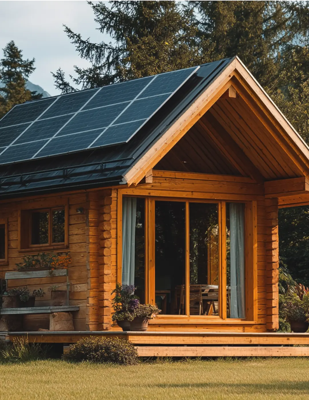 Log cabin exterior - traditional rustic home made from whole logs