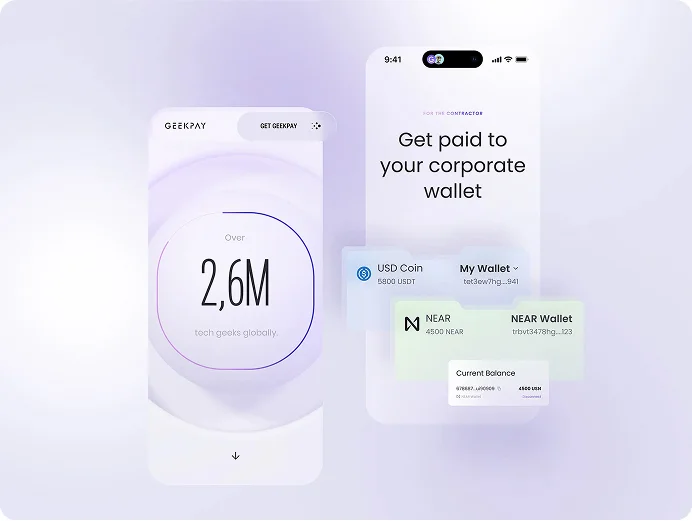 GeekPay — fintech mobile app UI design for crypto wallets, awarded by CSS Design Awards and Awwwards.