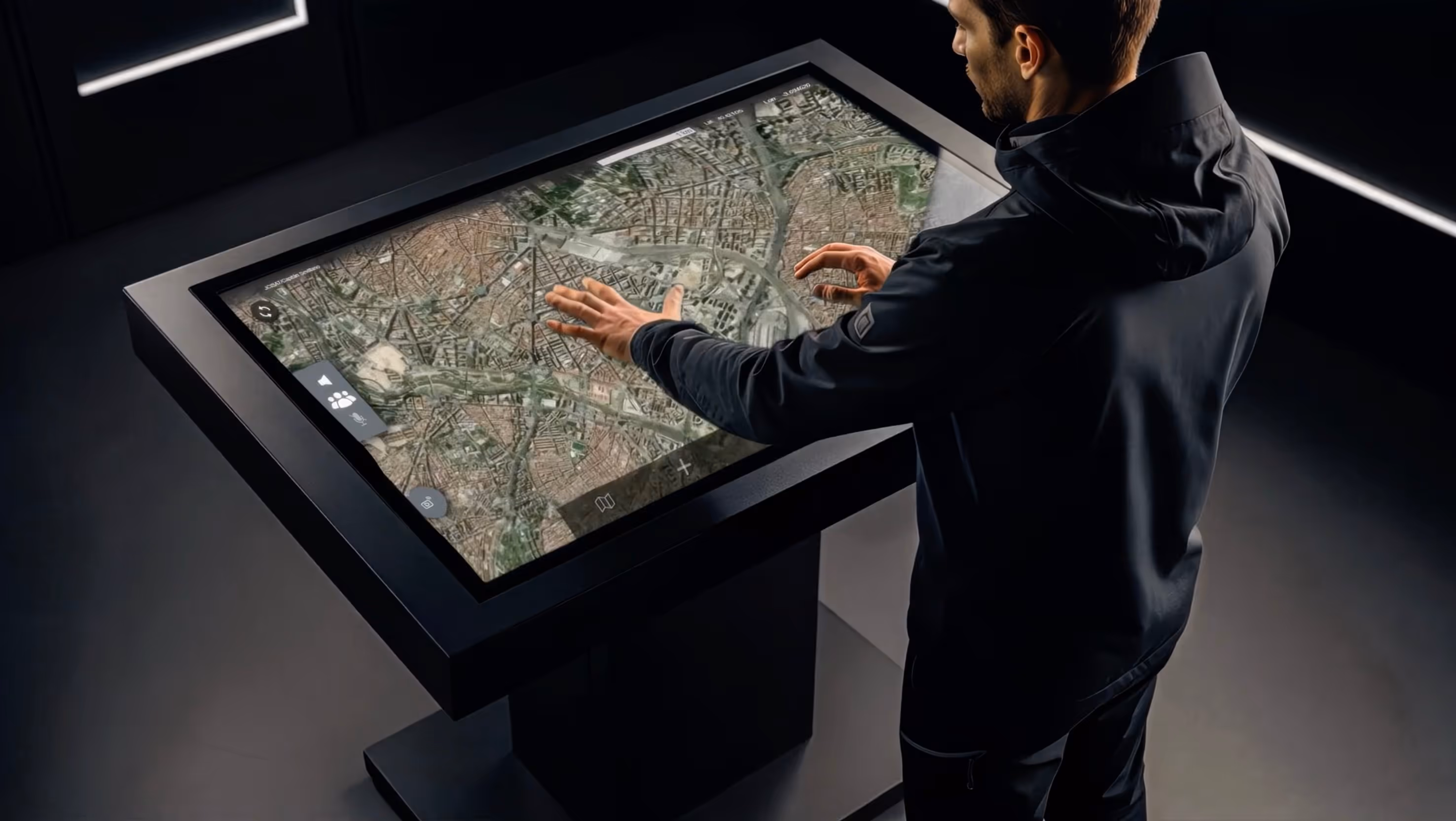 man working with interactive map
