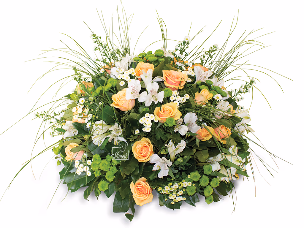 Composition florale, coussin rond