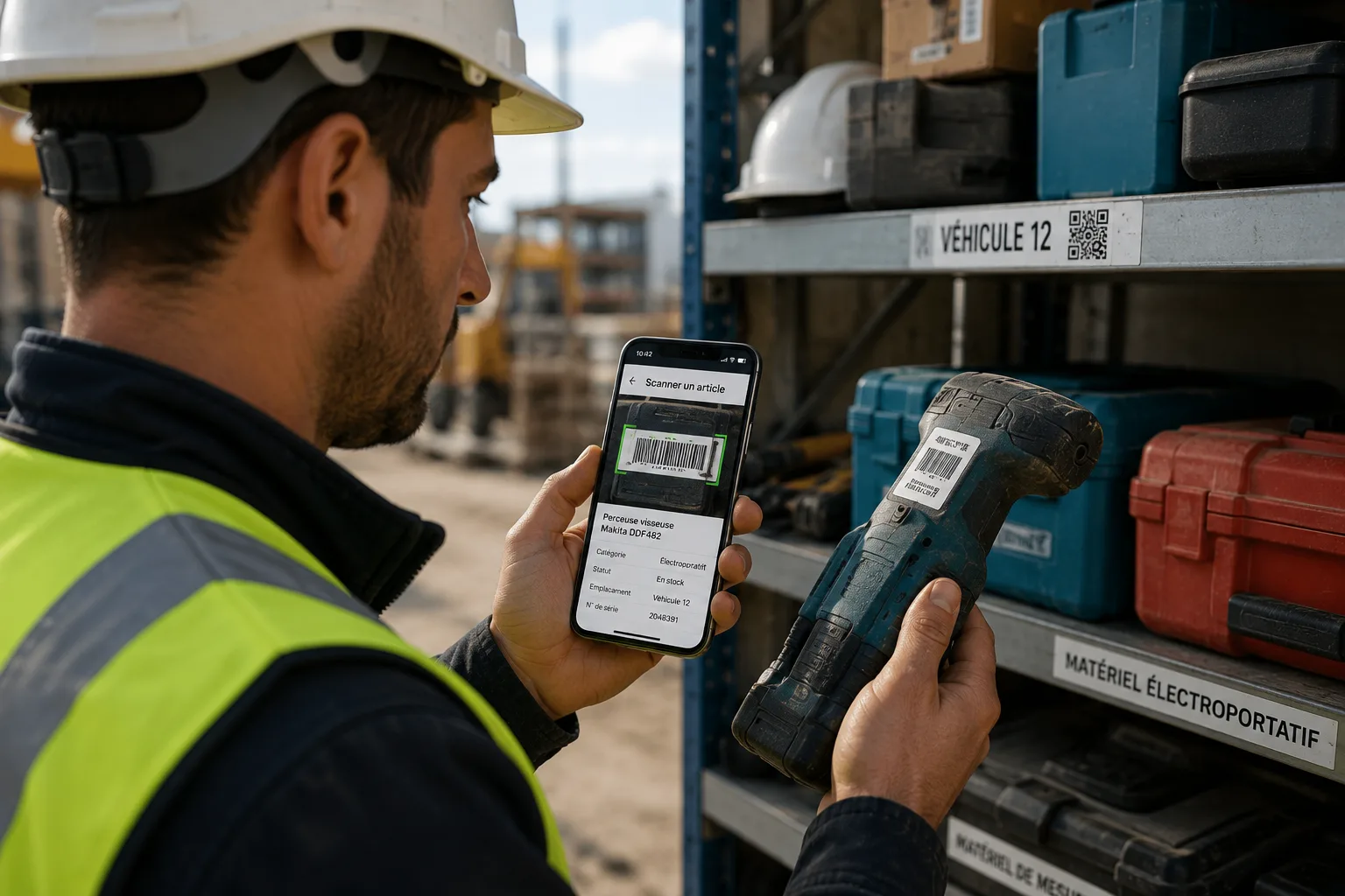 Utilisateur scannant un code-barres avec l'application mobile du logiciel d'inventaire Substock