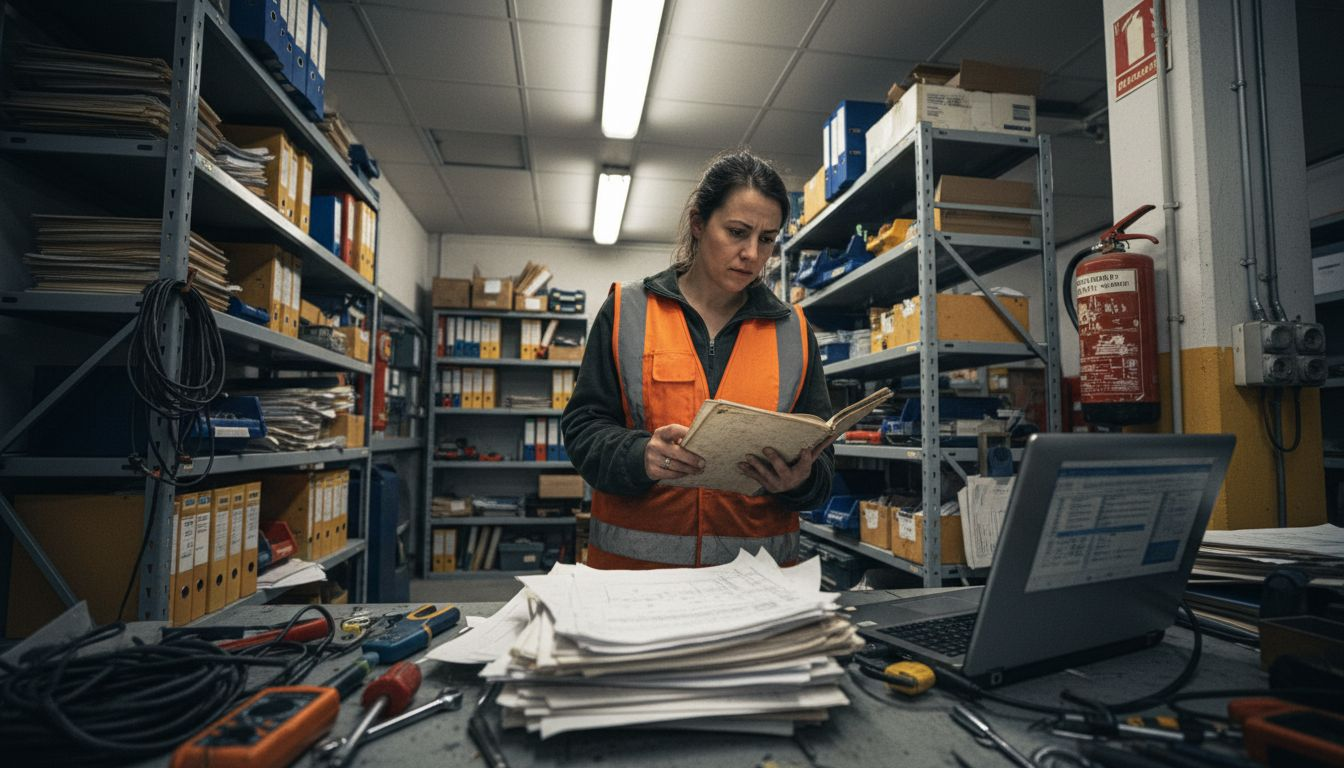 Consultante technique en intervention dans une salle de maintenance