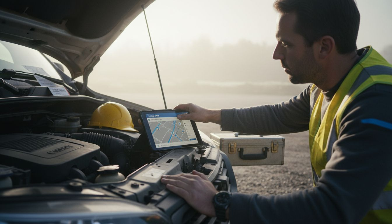 Un technicien contrôle l’état des équipements grâce à une tablette.