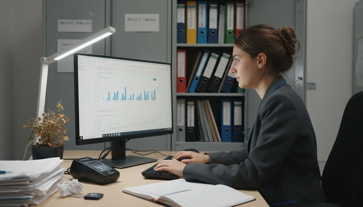 Une salariée saisit les informations nécessaires pour assurer la traçabilité numérique.