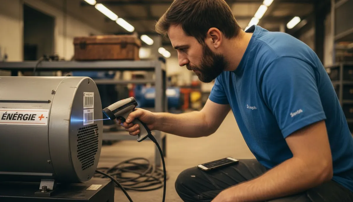 Un technicien vérifie les équipements de l’atelier en scannant leurs codes-barres.