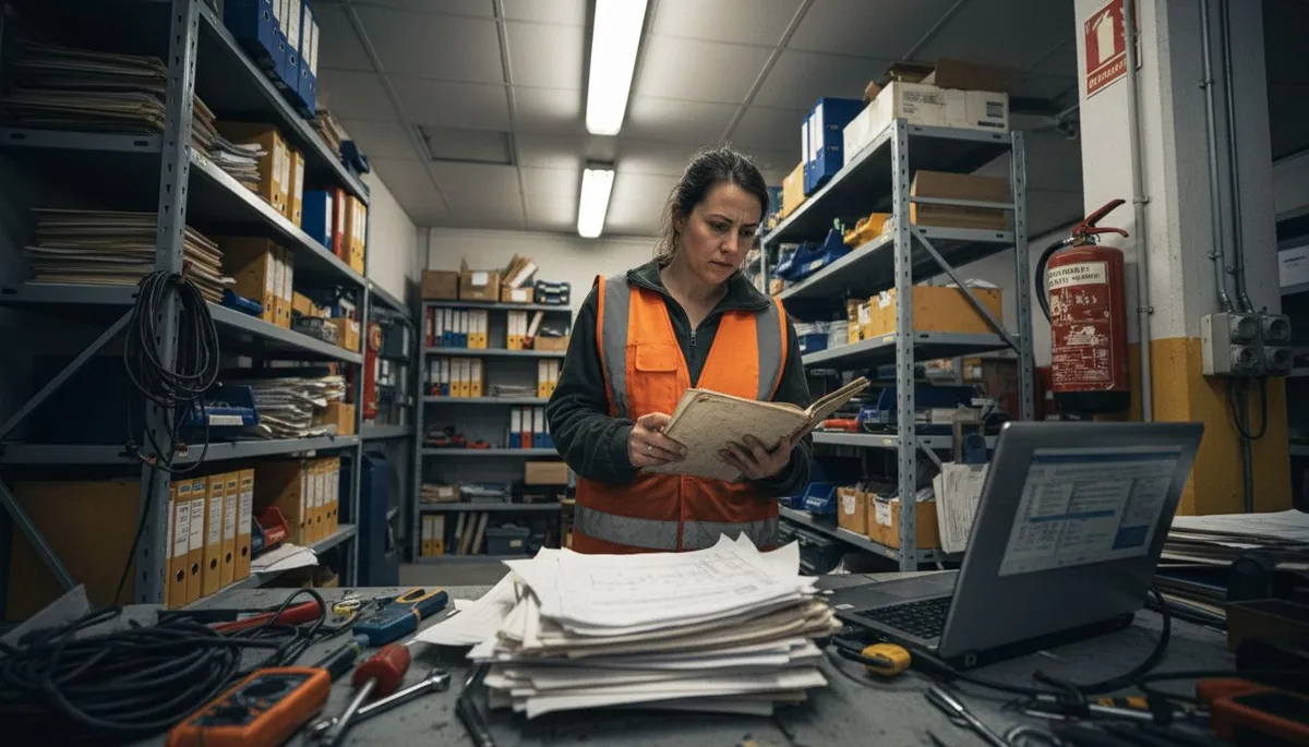 Consultante technique en intervention dans une salle de maintenance