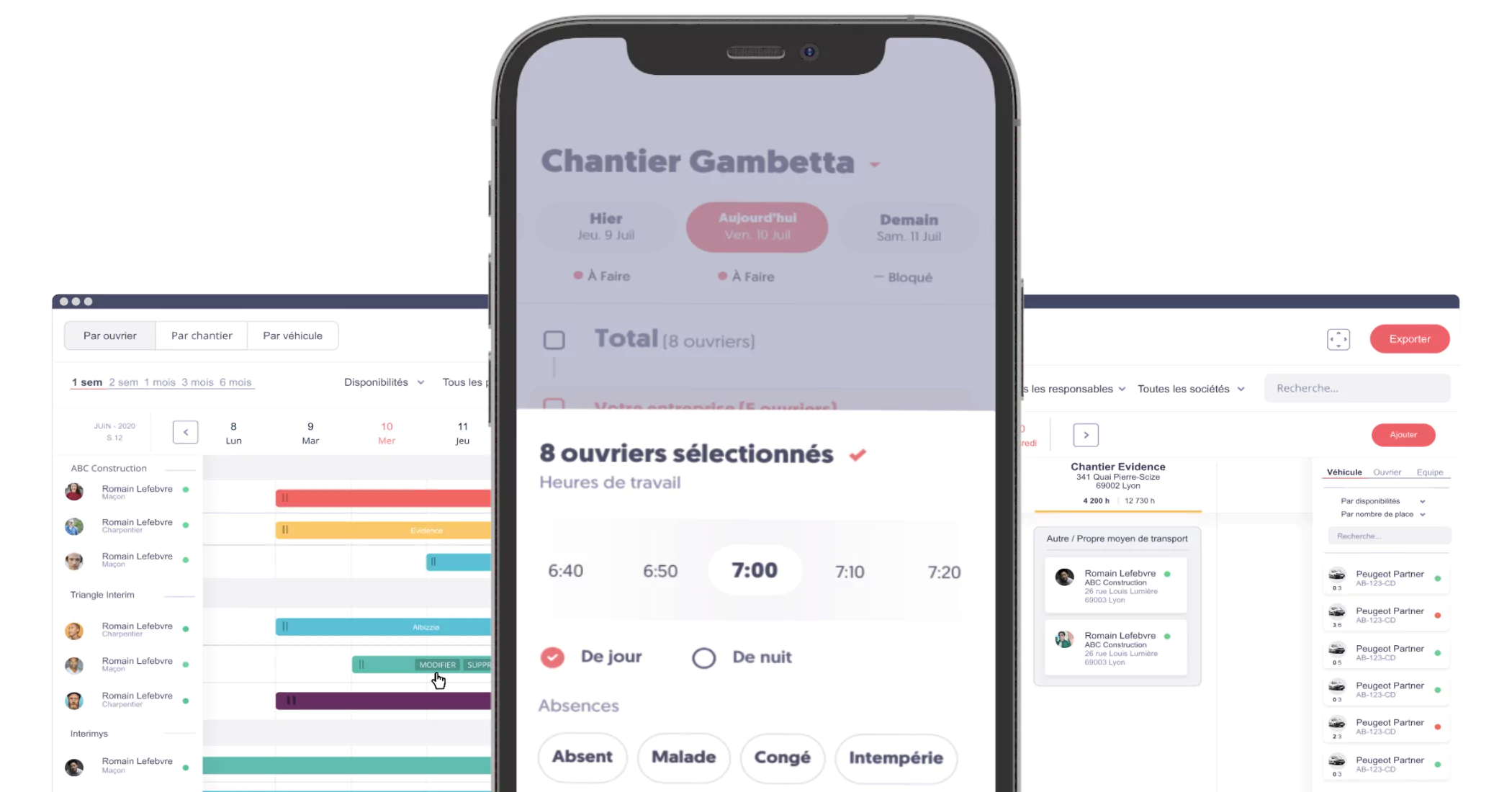 Gestion efficace des chantiers BTP avec planning et pointage.