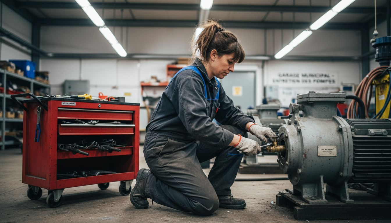 Un agent technique assure l'entretien des équipements municipaux dans l'atelier communal.