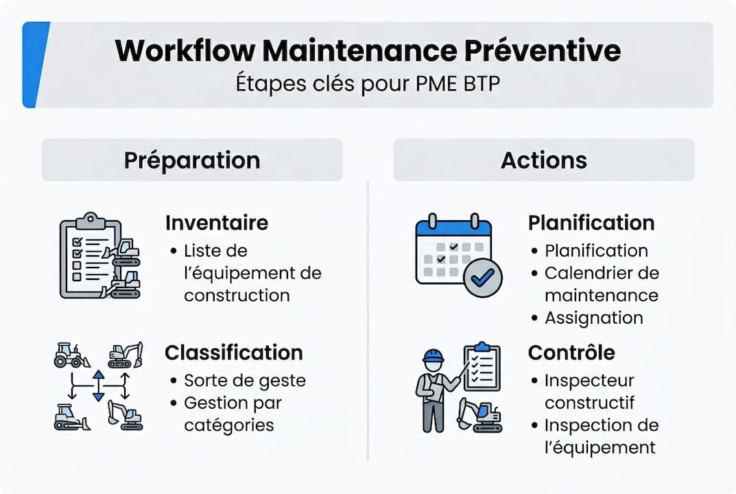 Schéma des étapes clés du processus de maintenance dans le secteur du BTP